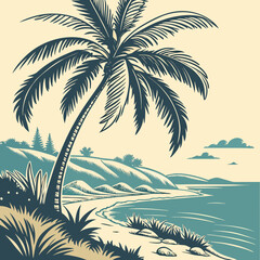 Palm tree tropical illustration vintage style © edit
