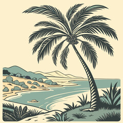 Palm tree tropical illustration vintage style © edit