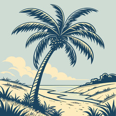 Palm tree tropical illustration vintage style © edit