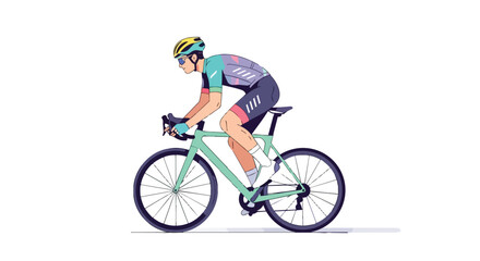 Obraz premium Male Professional Athlete Cycling on a Modern Road Bike Wearing Aerodynamic Helmet and Colorful Sports Jersey