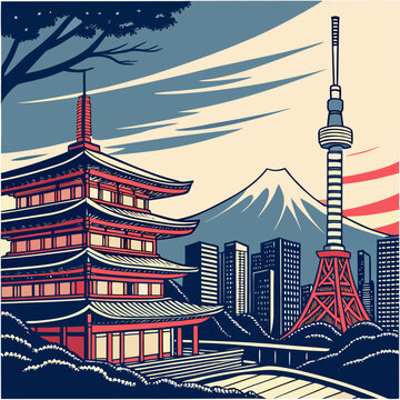 Tokyo skyline art illustration vectorielle