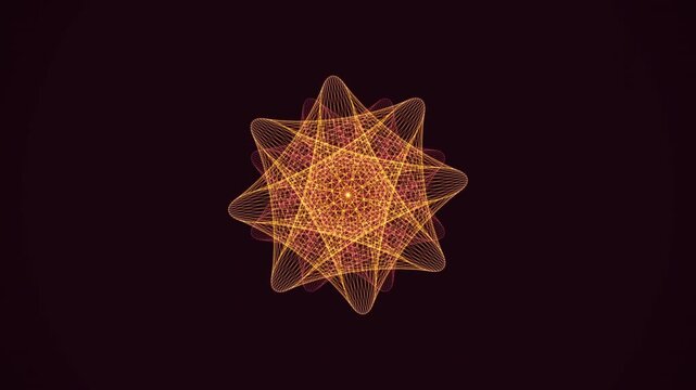 Abstract 4K UHD loop featuring a glowing red maurer rose sacred-geometry pattern breathing in radial symmetry with an elegant inner glow. Ideal for meditation background, mindfulness. 4K UHD.