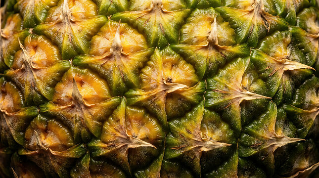 Close-up texture of pineapple skin repeating pattern in natural golden light
