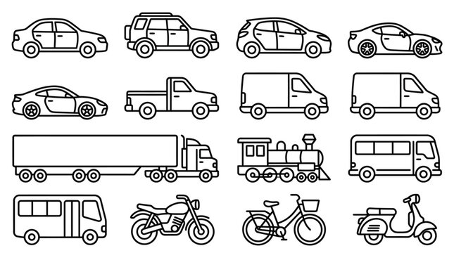 Vector Icons of Various Transportation Vehicles