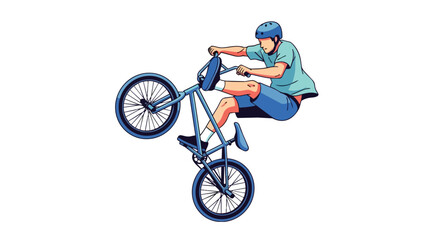 Obraz premium Extreme BMX Rider Performing High Jump Stunt Action Illustration Wearing Helmet Safety Gear on Blue Bicycle