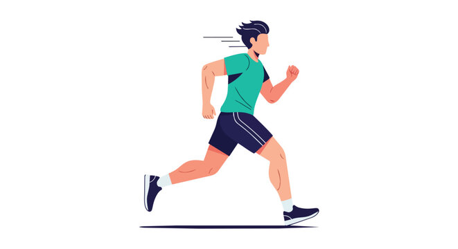 Athletic Man Jogging in Sportswear Healthy Lifestyle Runner Character Flat Illustration Isolated on White Background