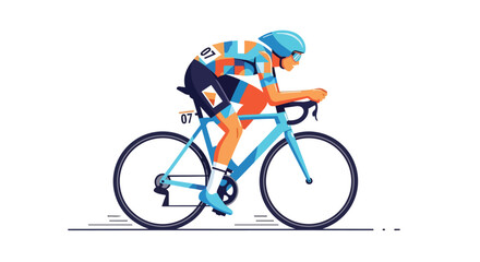 Obraz premium Professional Cyclist Racing on Road Bike Fast Speed Athlete Endurance Competition Flat Illustration Design