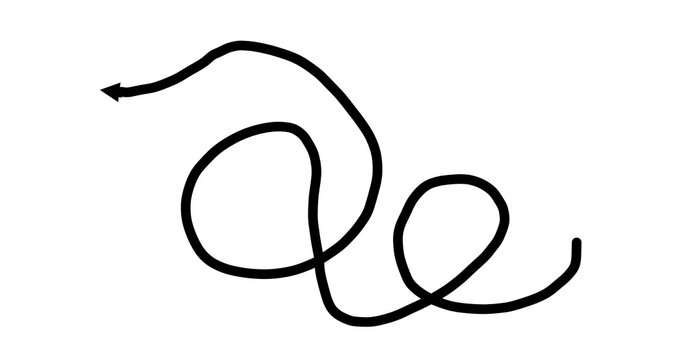Hand Drawn Loopy Black Arrow Pointer Squiggly Path Line Graphic