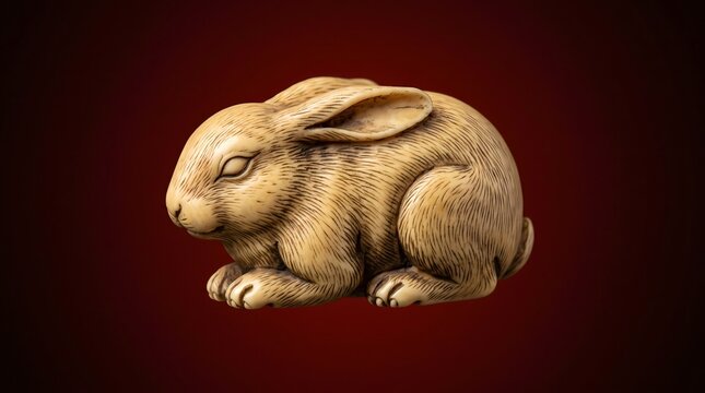 A beautiful small hand carved ivory style rabbit netsuke figurine statue