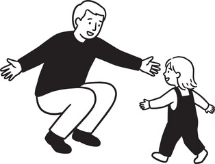 Toddler Running to Hug Father Minimalist Line Art Illustration