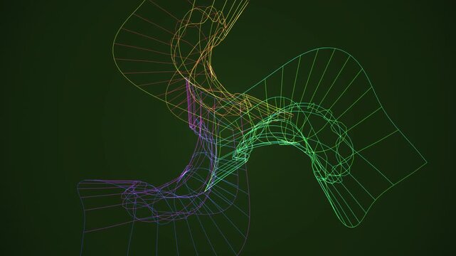 mesmerizing seamless 4K loop of a glowing lime hyperbolic paraboloid morphing through an abstract topology field with cinematic depth. Ideal for data visualization, science background. 4K UHD.