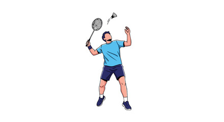 Fototapeta premium Professional Male Badminton Player Hitting Shuttlecock with Racket on White Background for Sports Design