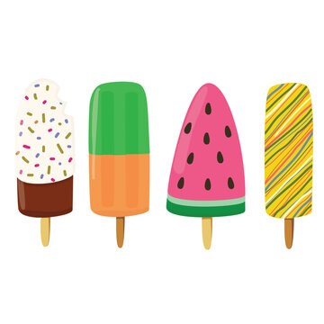 colorfull popsicles ice cream set vector