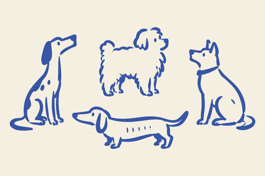 Dog Breeds Doodle Set Hand Drawn Vector Illustration