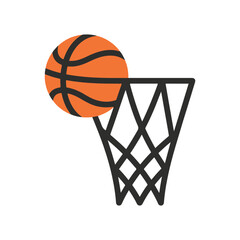 Basketball Ball Going Into Hoop Net Vector Illustration Icon Graphic Design. © Shohan