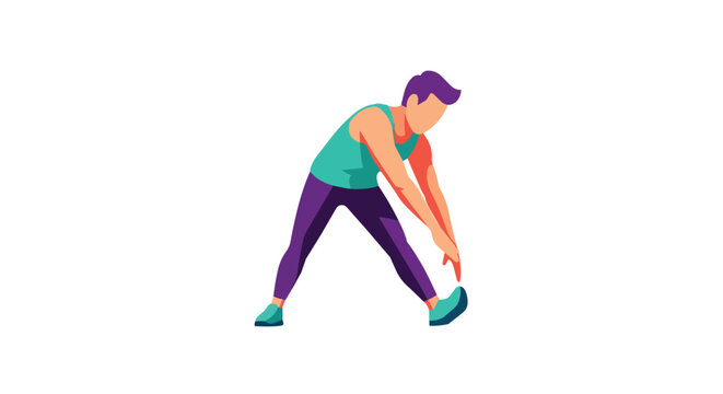 Athletic Young Man Stretching Hamstrings Standing Toe Touch Exercise Routine Healthy Lifestyle Concept Design