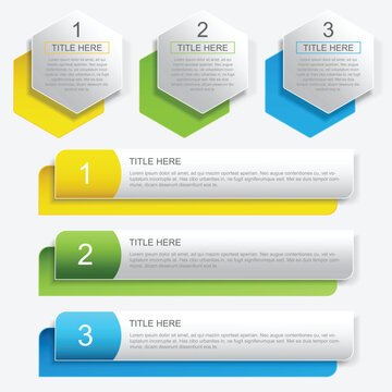 Hexagon and round rectangle 3 step infographic. Number timeline. Business data chart, investment goal, marketing challenge, strategy presentation, achievement diagram. vector template.