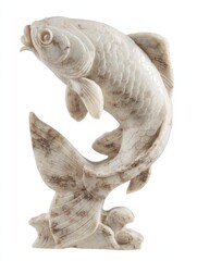Obraz premium Detailed Hand Carved Stone Koi Fish Sculpture Isolated On White Background