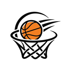 Fast Flying Basketball Ball With Motion Trails Entering Hoop Net Vector Illustration.  © Shohan