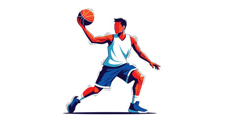 Obraz premium Professional Basketball Player in Athletic Stance Holding Ball for Competition Sports Graphic Design Concept Art