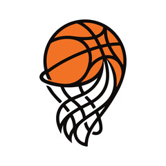 Fast Flying Basketball Ball With Motion Trails Entering Hoop Net Vector Illustration.  © Shohan