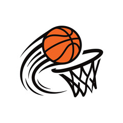Fast Flying Basketball Ball With Motion Trails Entering Hoop Net Vector Illustration.  © Shohan