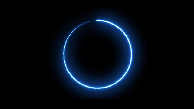Glowing Blue Circle Neon Light Animation on Black Background technology 4K Video