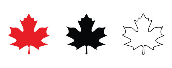 Obraz premium Maple leaf Canada flag icon set. National Canadian red and black maple leaves sign