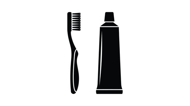 toothbrush and toothpaste tube silhouette on white background brush dental hygiene care