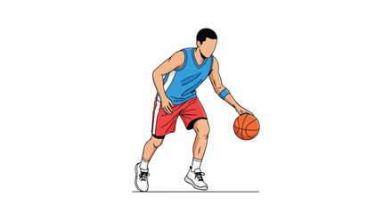 Obraz premium Male Basketball Player Dribbling the Ball in Action Performance Sport Illustration for Competition and Exercise