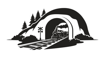 train emerging from tunnel silhouette railway tracks locomotive transportation travel adventure landscape © MdKabir