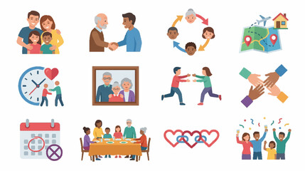 Fototapeta premium Set of Diverse Cartoon People and Children Characters with Different Emotions Vector Icons Collection for Fun Team, Business, Sport and Social Illustration Design