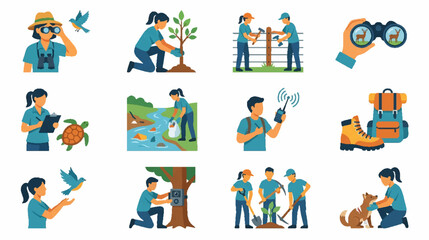 Fototapeta premium Cute Cartoon People Vector Icon Set Featuring Children Women Boys and Different Professions for Business Education Sports and Community Illustration Collection