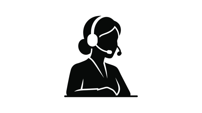 customer service representative silhouette black white background icon support helpdesk callcenter agent