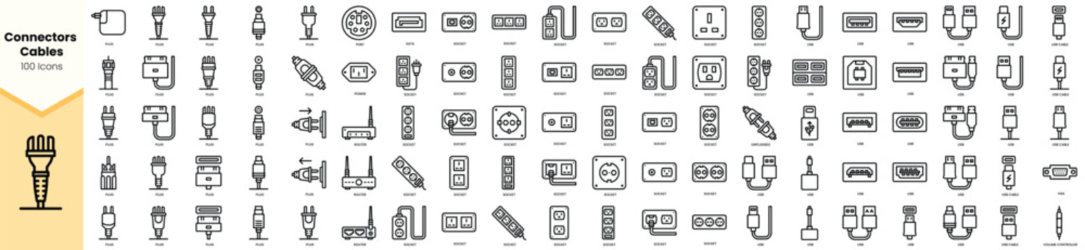 A detailed collection of various electronic connectors and cables, showcasing their design and functionality.