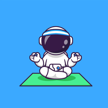 Cute Astronaut Meditation Yoga Cartoon