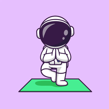 Cute Astronaut Meditation Yoga With Namaste Hand 
Cartoon