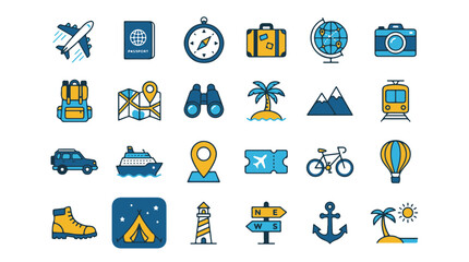 Fototapeta premium Travel and Adventure Icons Collection for Journey Planning and Vacation Experiences