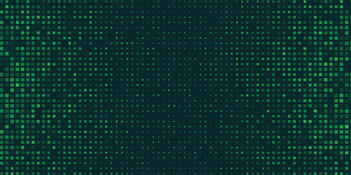 Pixel art background with green gradient texture - digital bitmap pattern with scattered squares and glitch effect.