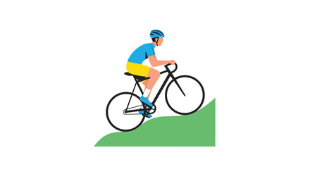 Fototapeta premium Professional male cyclist riding a road bike uphill on a green slope for fitness training and outdoor exercise.