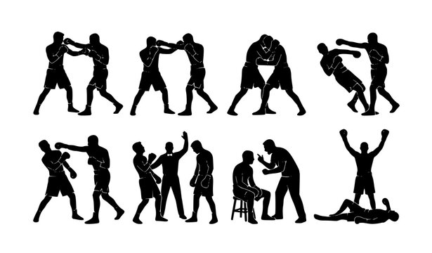 Boxing Match Silhouette Collection Sports Vector