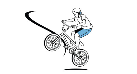 Obraz premium Professional BMX Rider Performing Extreme Bicycle Stunt and Wheelie Trick Minimalist Line Art Illustration