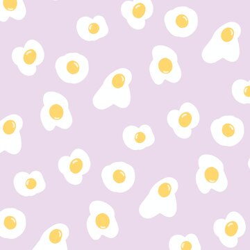 Cute Fried Egg Seamless Pattern on Pastel Pink Background
