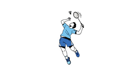 Fototapeta premium Dynamic Male Badminton Player Jumping to Hit the Shuttlecock with Racket Professional Athlete Sports Illustration Design