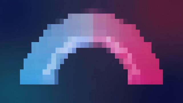 Minimal pixel arc that fades from blue to pink and back 