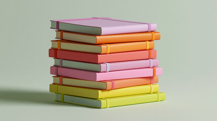 Fototapeta premium Stack of books in different colors - pink, orange, yellow, and green. the books are arranged in a horizontal manner, with the topmost book being the smallest and the bottommost being the largest.