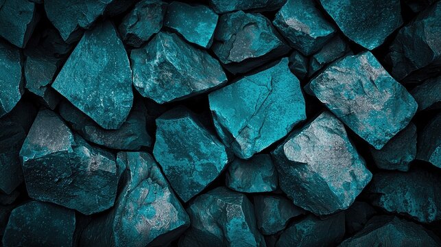 Close-up view of a textured teal stone wall.