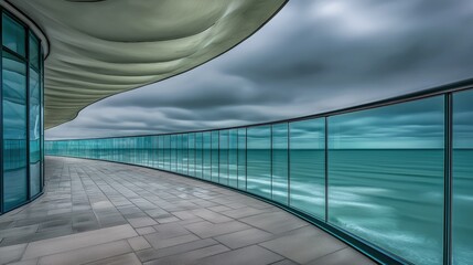 Obraz premium Curved walkway along the coast with a dramatic sky.