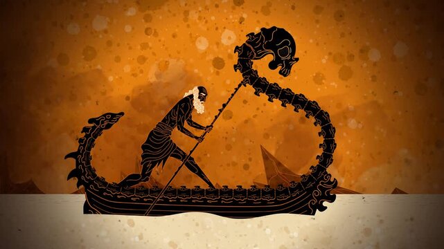 charon ferrying souls across the underworld river in greek mythology