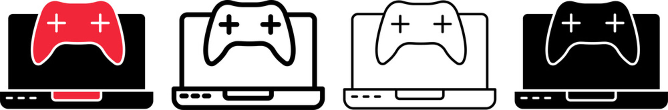 Gaming Laptop Icon Set in Filled, Outline, Bold Outline and Glyph Styles 
